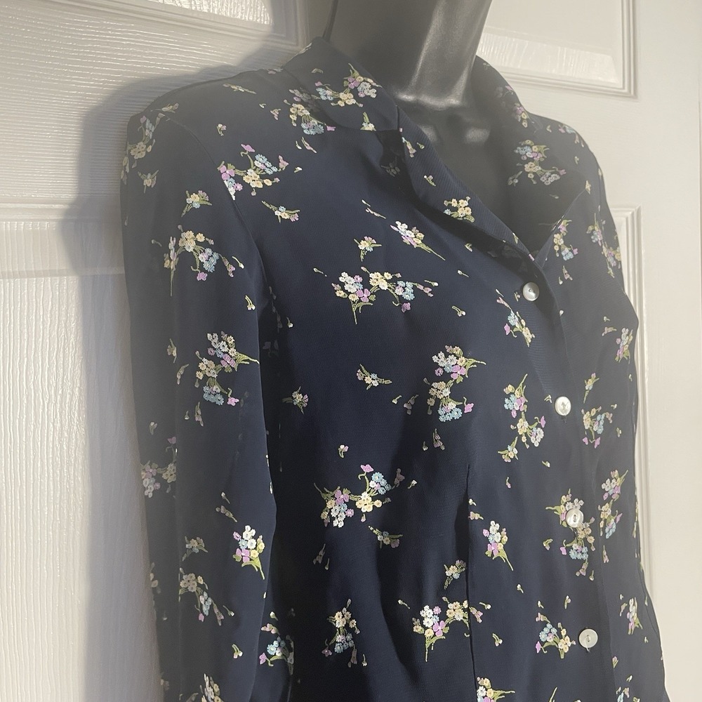 Laura Ashley Shirt Women S Black Floral Long Sleeve Whimsigoth Button Up Blouse - Picture 2 of 13
